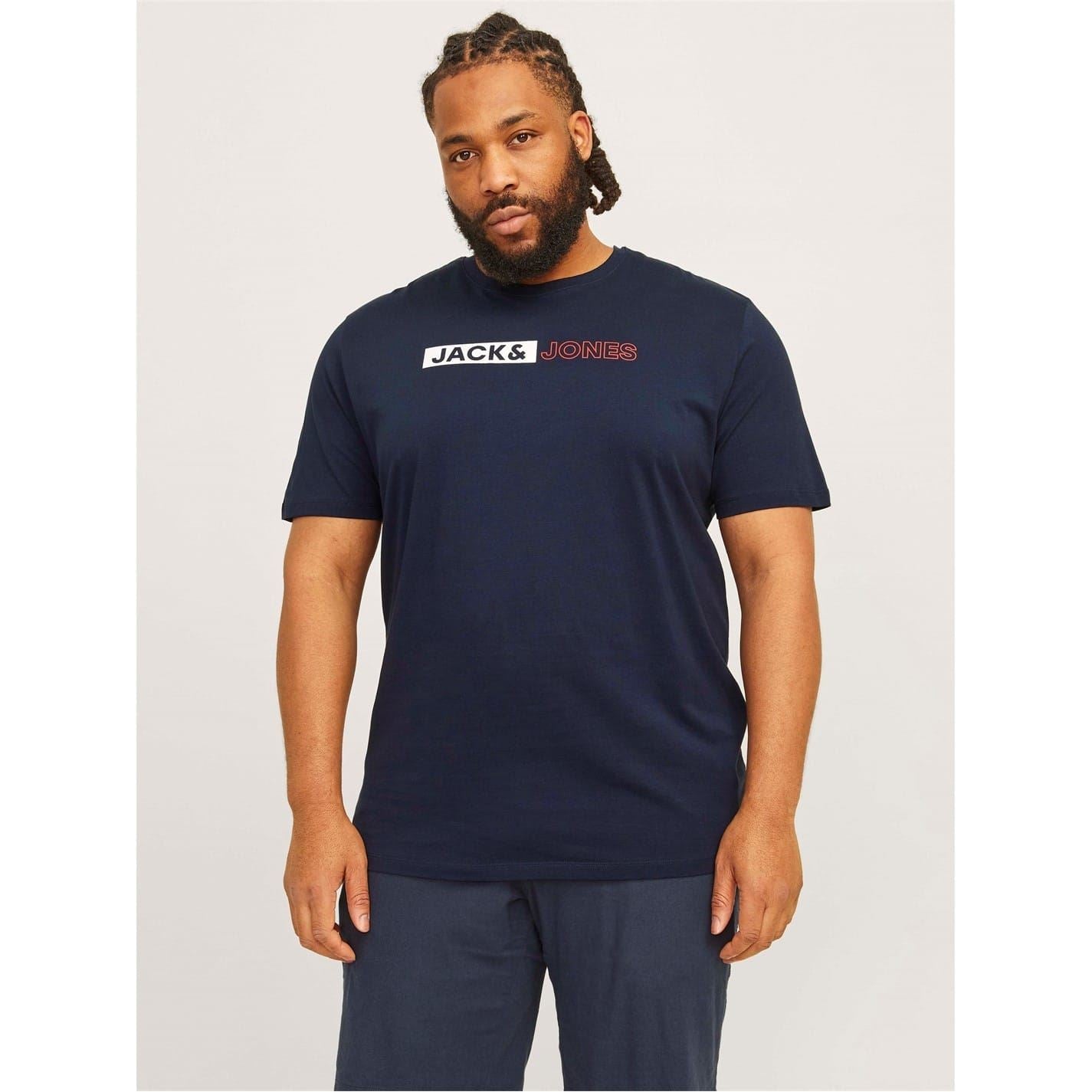 Jack and Jones Plus Size Logo Print Crew Neck Short Sleeve T-Shirt