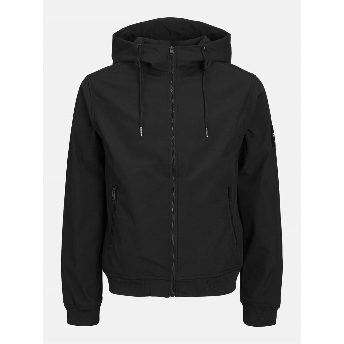 Jack and Jones Softshell Solid Patterned Hooded Drawstring Zipped Pocket Jacket