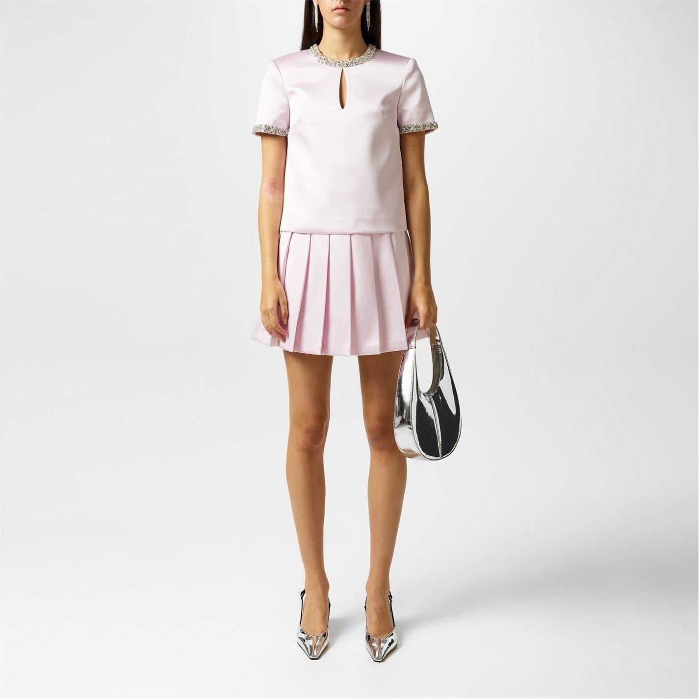 Self Portrait Keyhole Neck Satin Emb Blouse