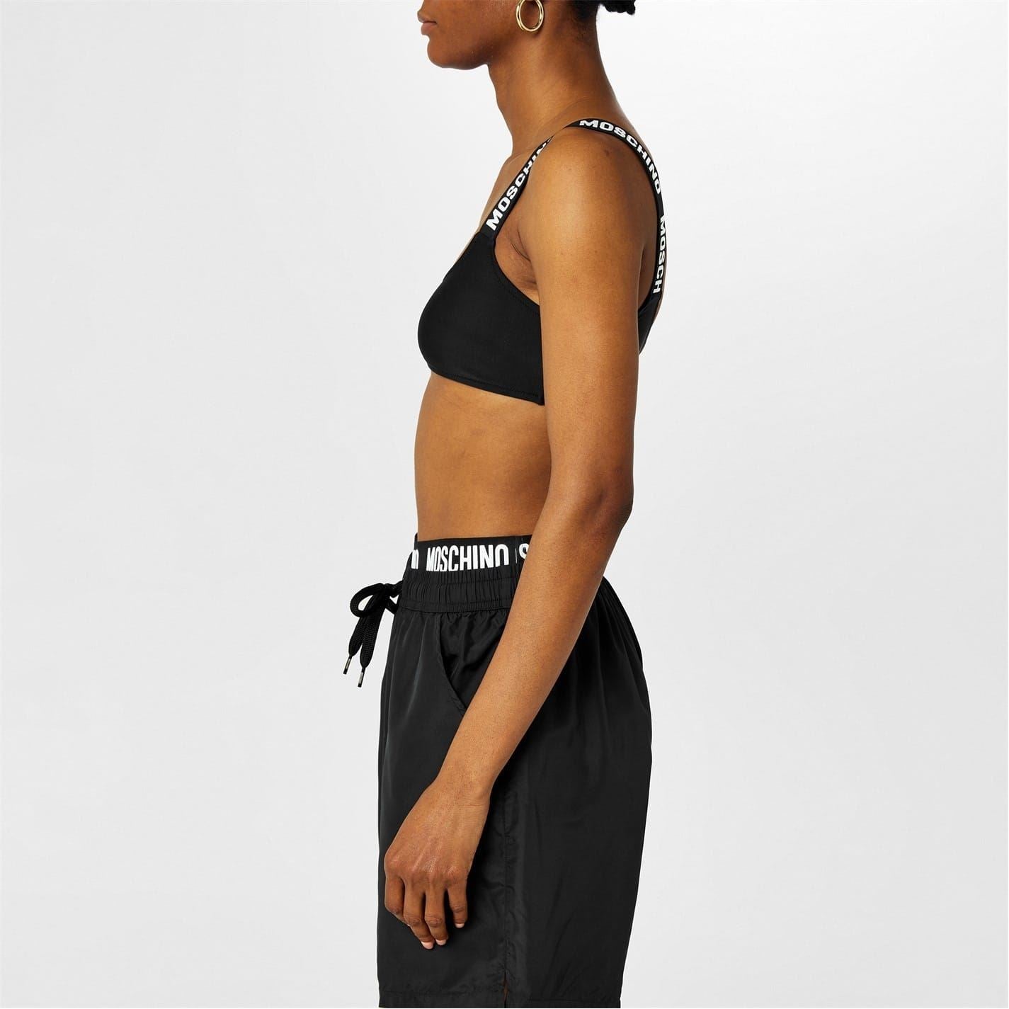 Moschino Solid Patterned Logo Lettering Bikini Top