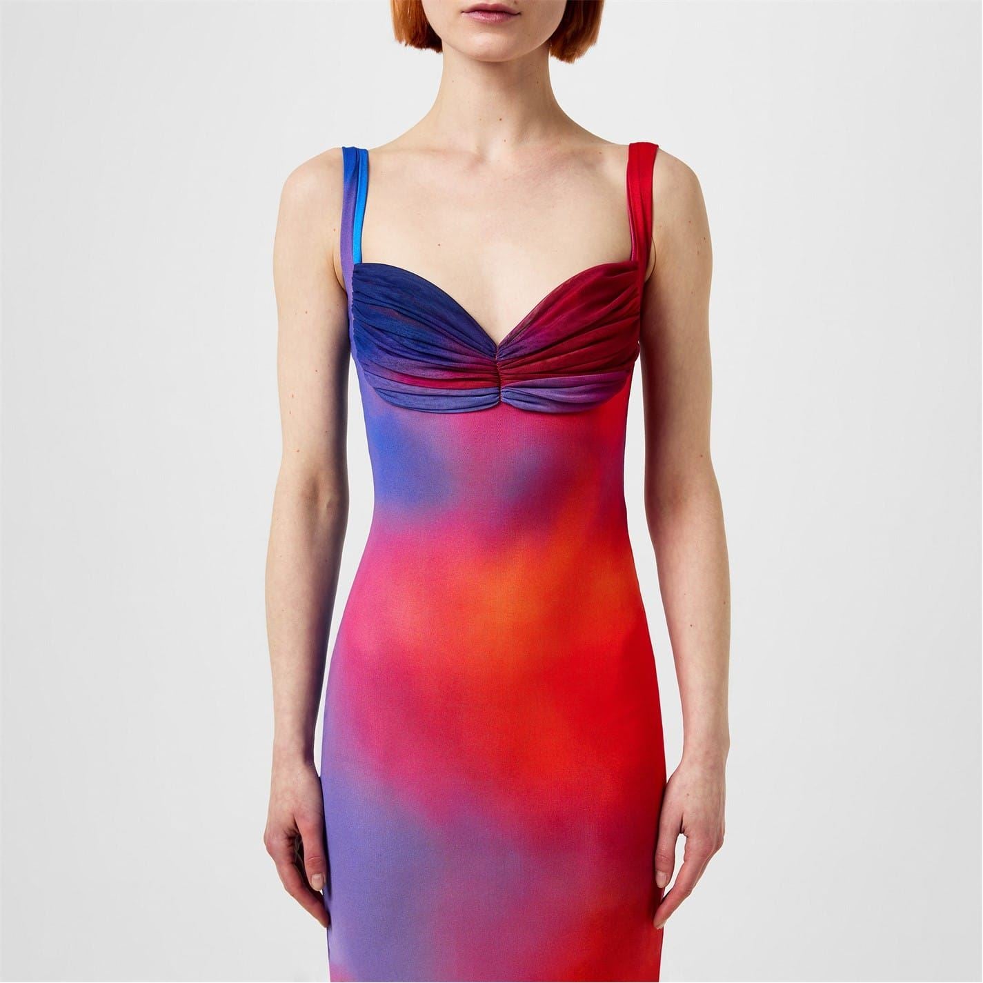 Fiorucci Gloria Sweetheart Neck Midi Corsetry Dress