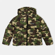 Palm Angels Camo Hooded Ribbed Cuff Puffer Jacket with Logo