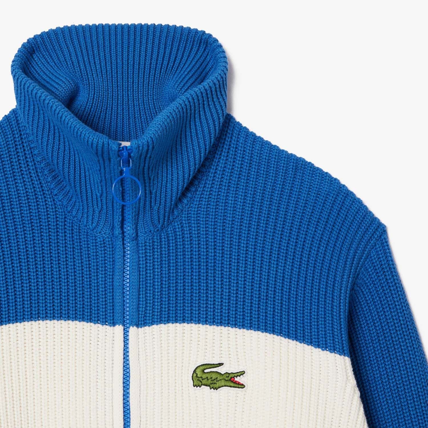 Lacoste Zipped Cotton Colour Block Cardigan