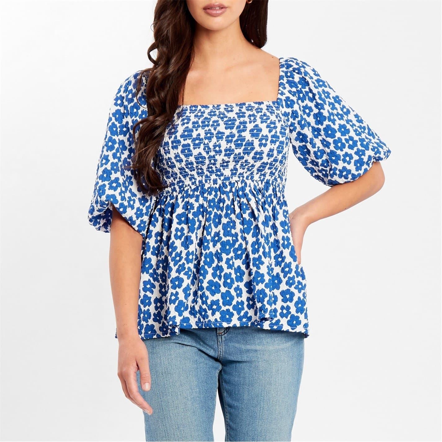 Be You Waffle Square Neck Short Sleeve Blouse