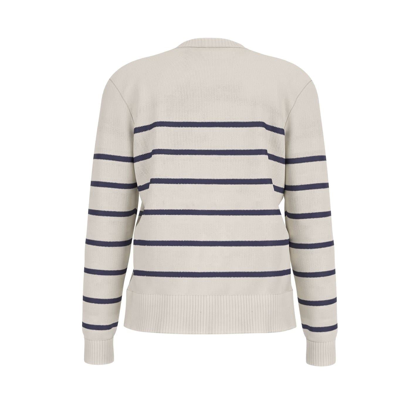 Guess Striped Crew Neck Ribbed Collar Long Sleeve Sweater