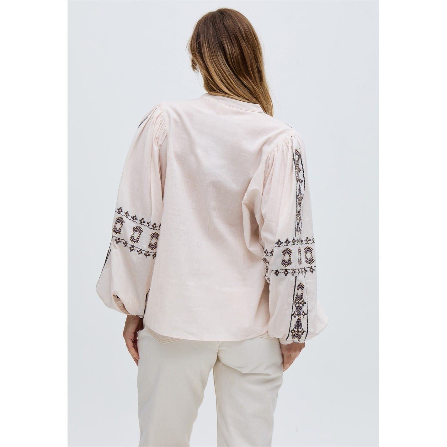 Raffya Embroidered Ballon Sleeve Shirt In Cream