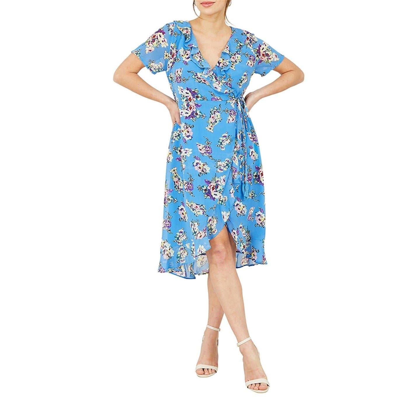 Yumi V-Neck Midi Wrap Dress