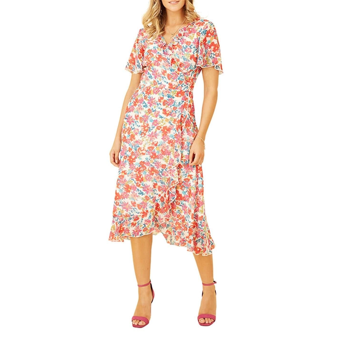 Yumi V-Neck Midi Wrap Dress