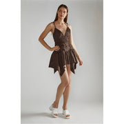 Narrated Brown V Neck Mini Dress