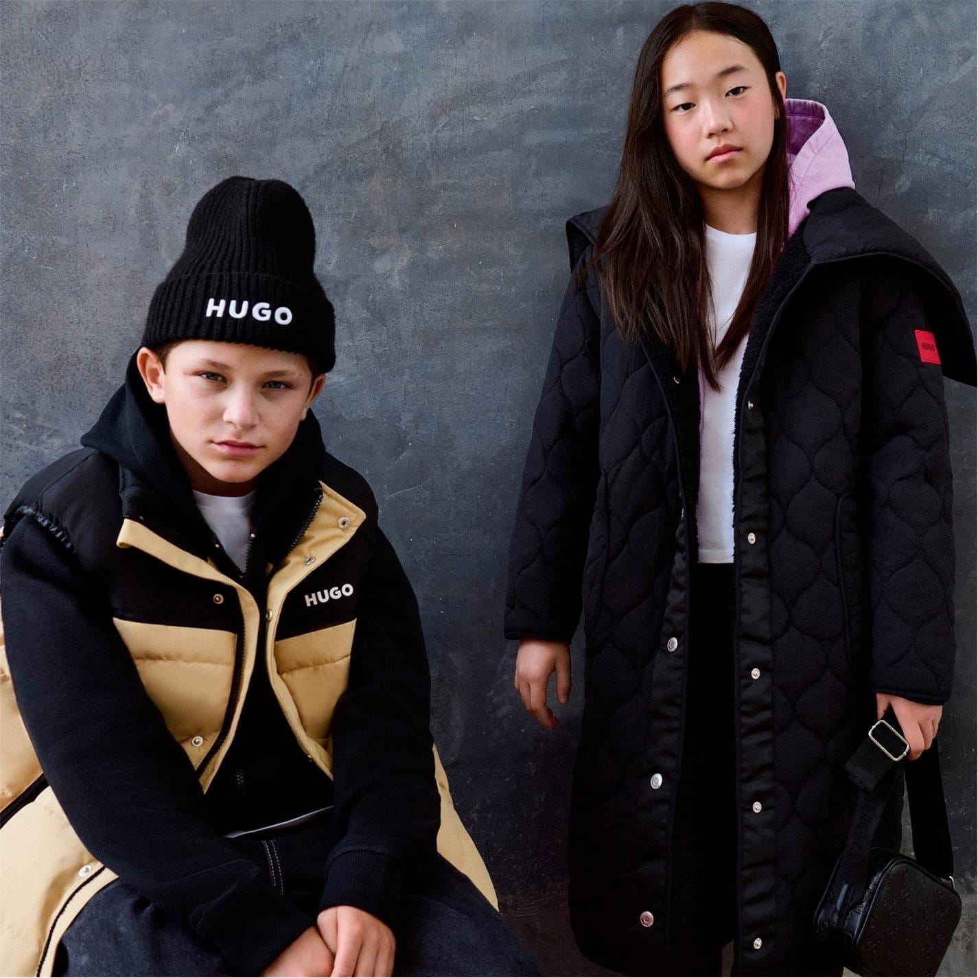 Hugo Solid Patterned Snap Button Zipped Pocket Puffer Coat