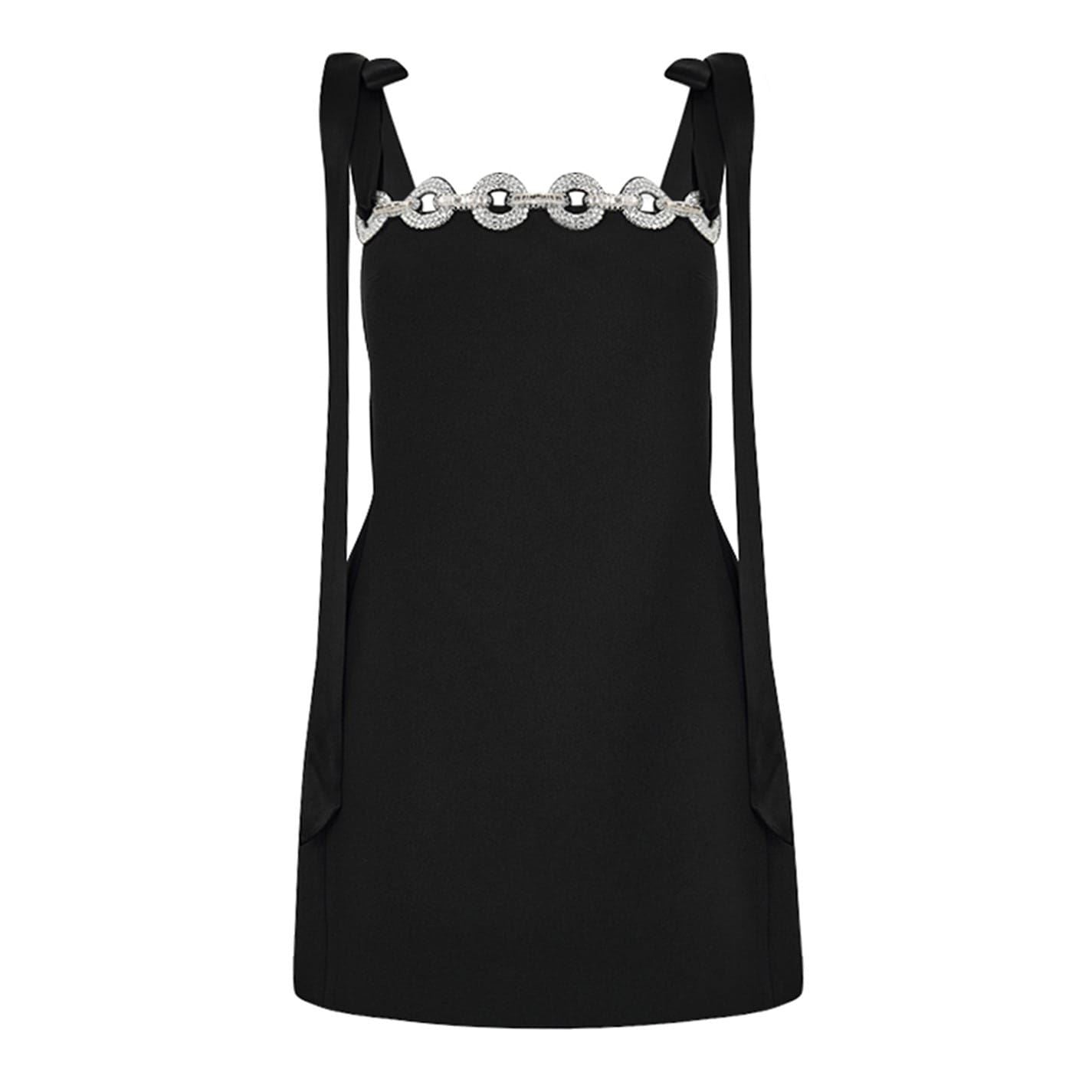 David Koma Crystal Chain Square Neck Mini Slip Dress