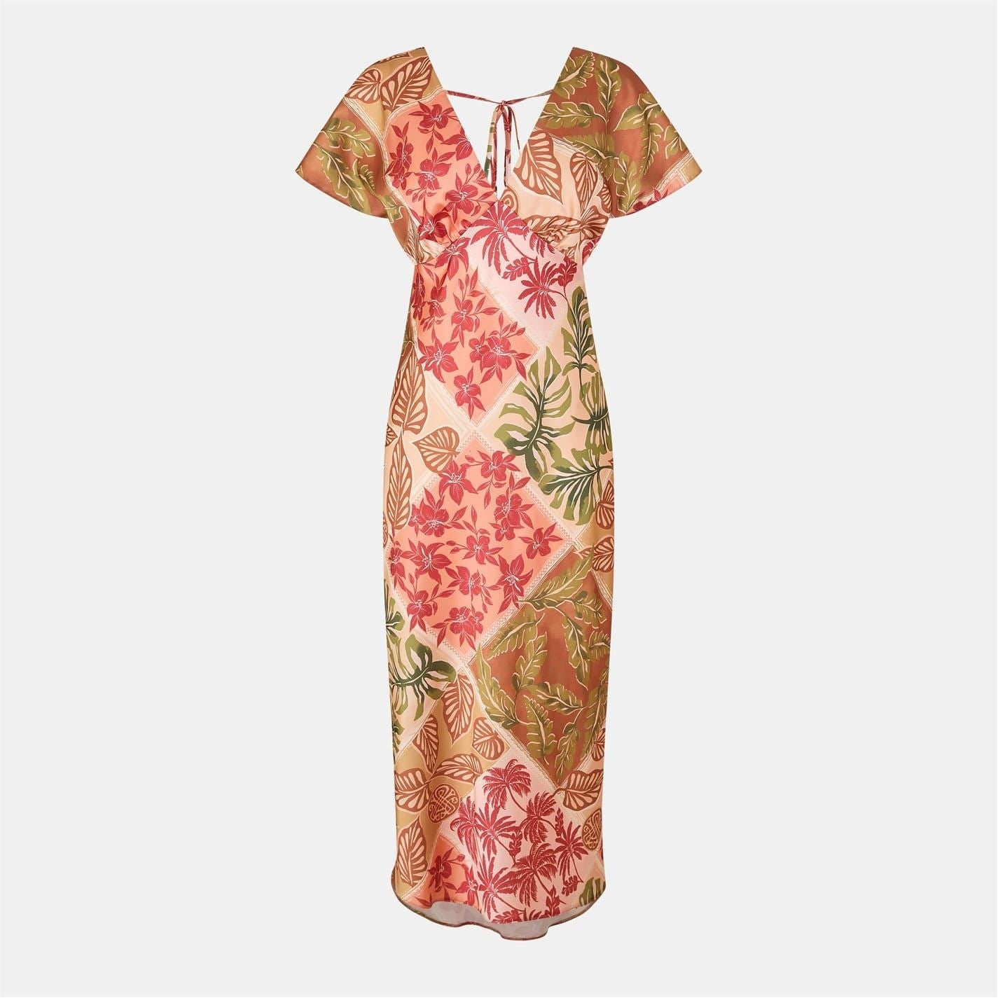 Biba V-Neck Short Sleeve Midi Slip Dress