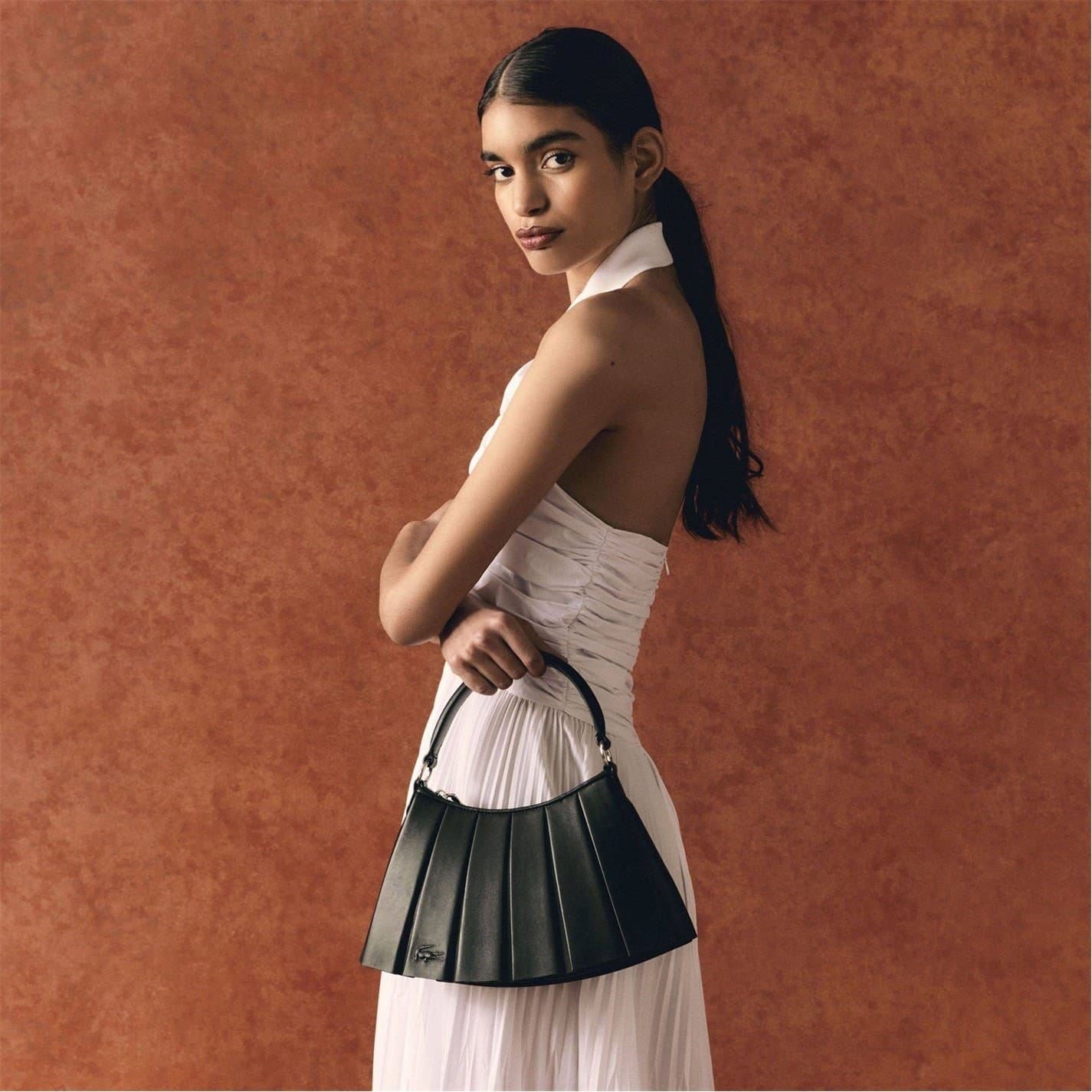 Lacoste Lenglen Crescent Shape Hobo Bag with Silver Hardware