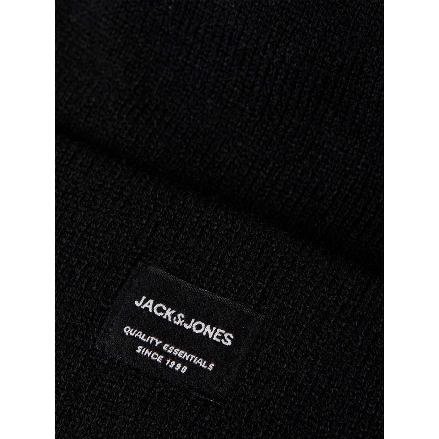 Jack and Jones Solid Patterned Wordmark Logo Beanie