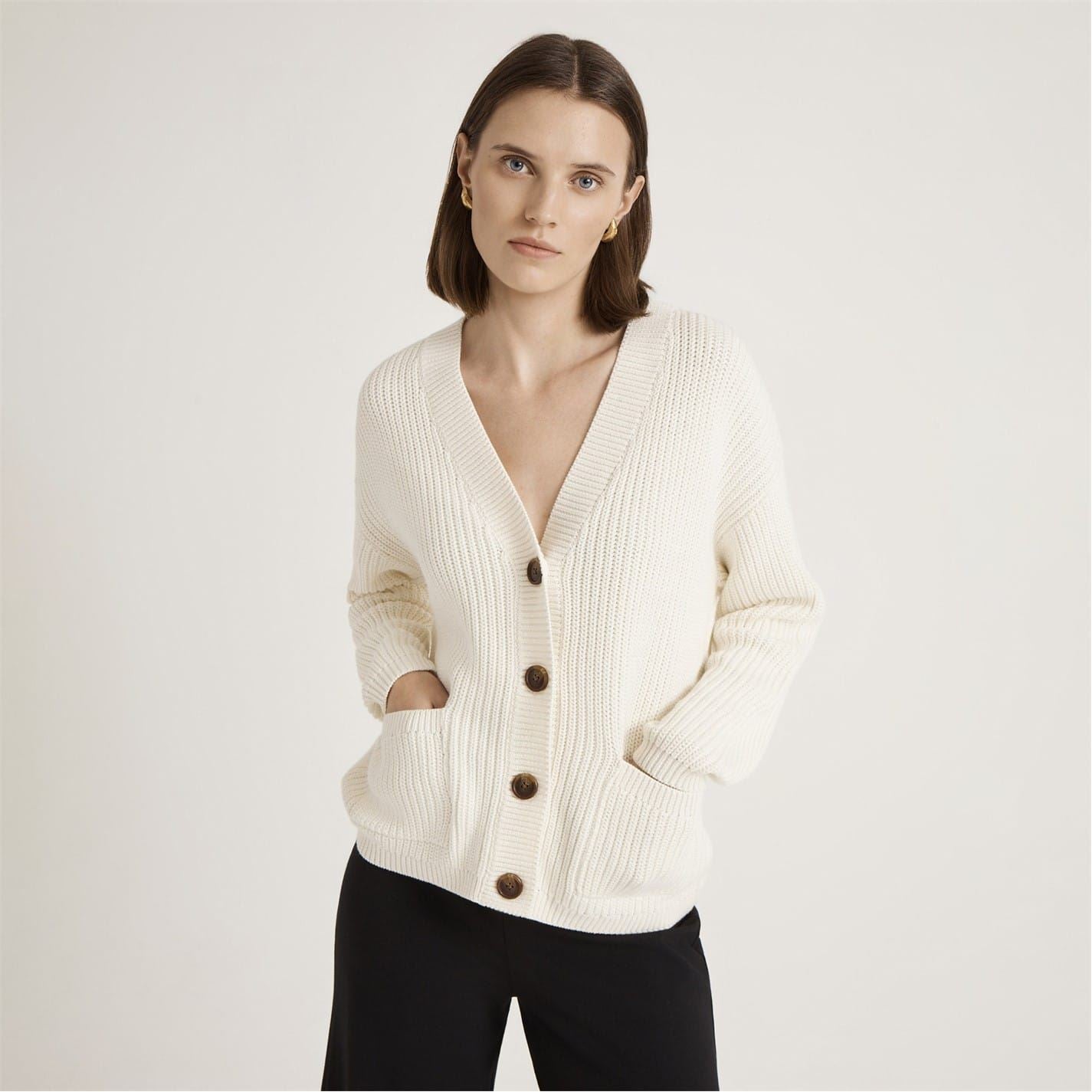 Finery Estella V-Neck Long Sleeve Button Placket Sweater