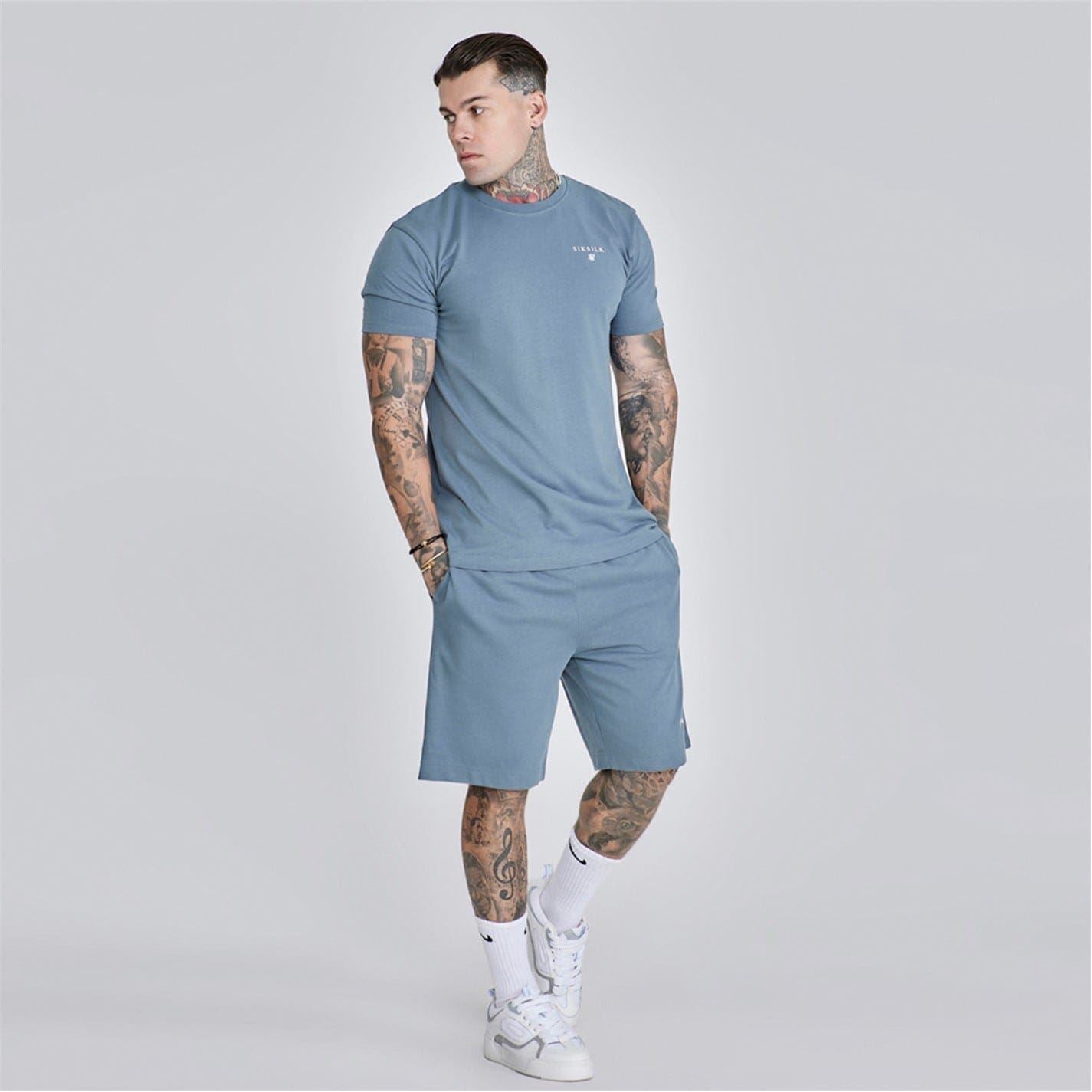 SikSilk Lettering Crew Neck Short Sleeve T-Shirt and Short Set