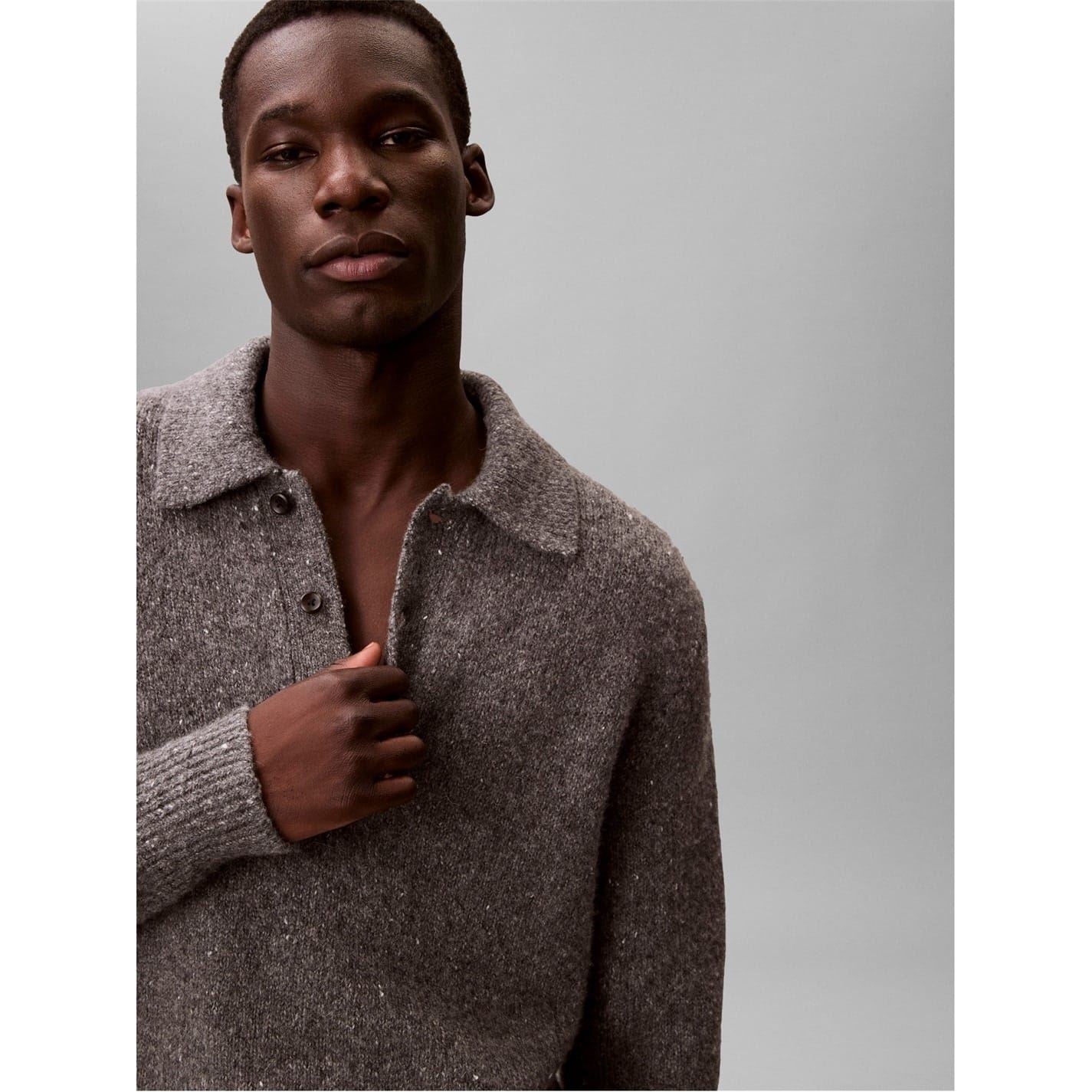 Calvin Klein Jeans Collared Neck Long Sleeve Polo Knit Sweater