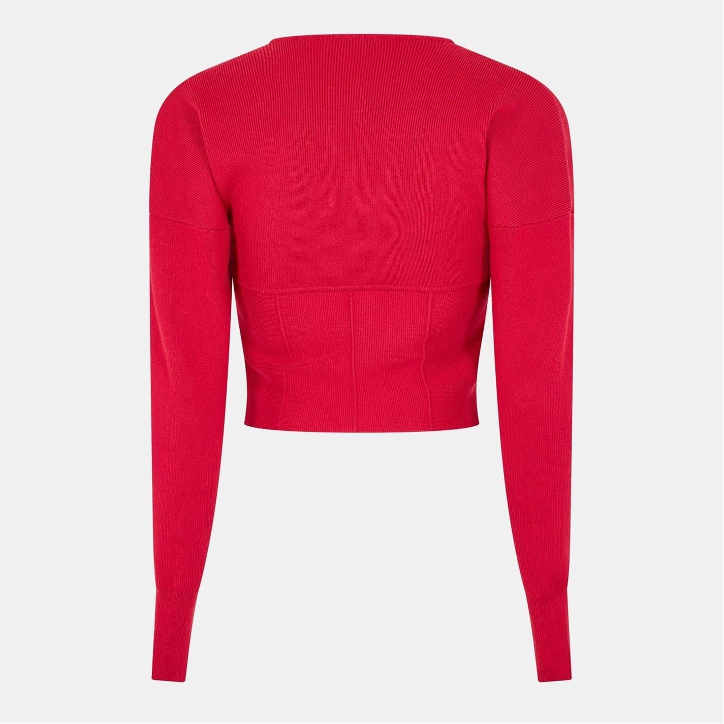 Good American Bustier V-Neck Long Sleeve Slim Fit Sweater