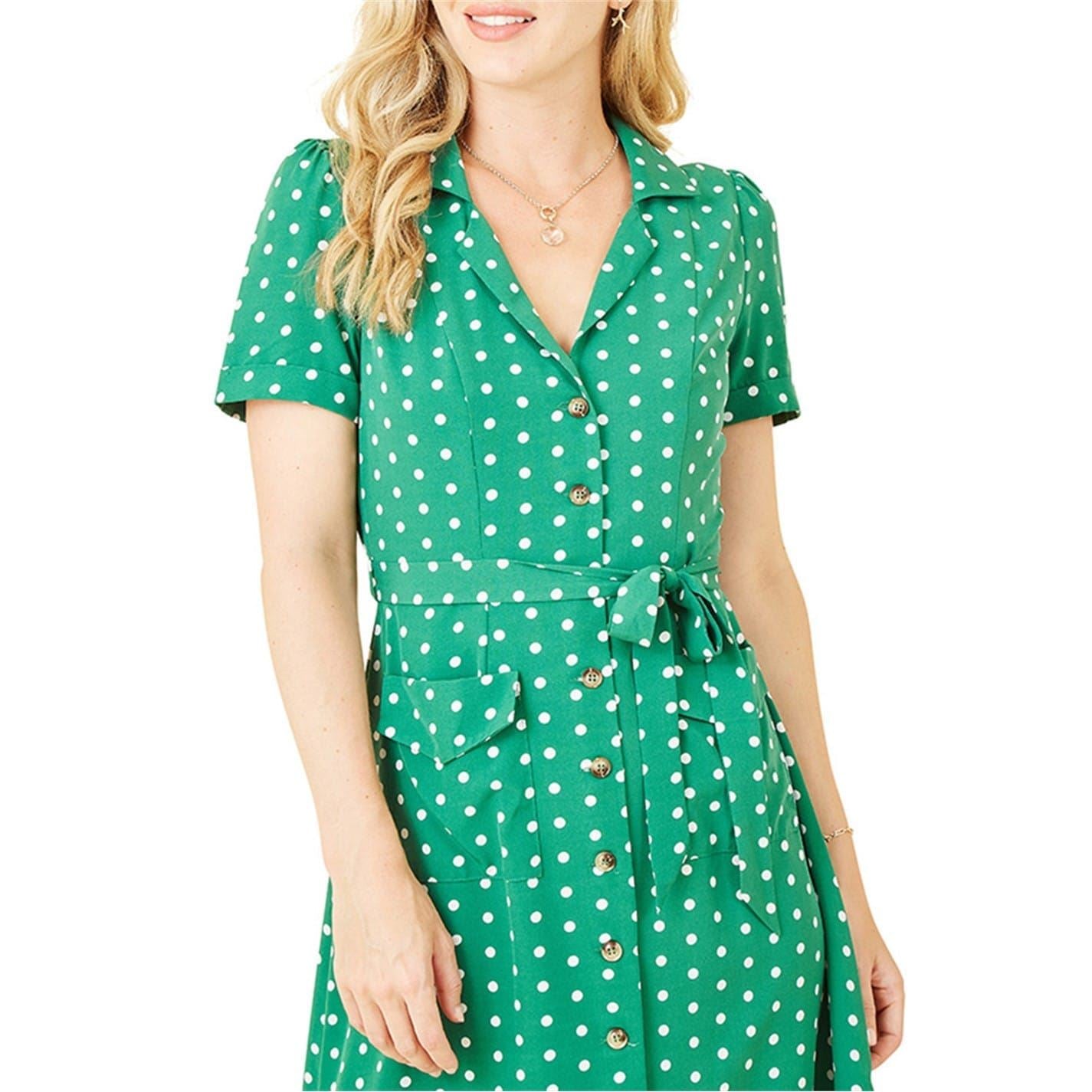 Yumi Retro Collared Neck Knee Length Shirtdress