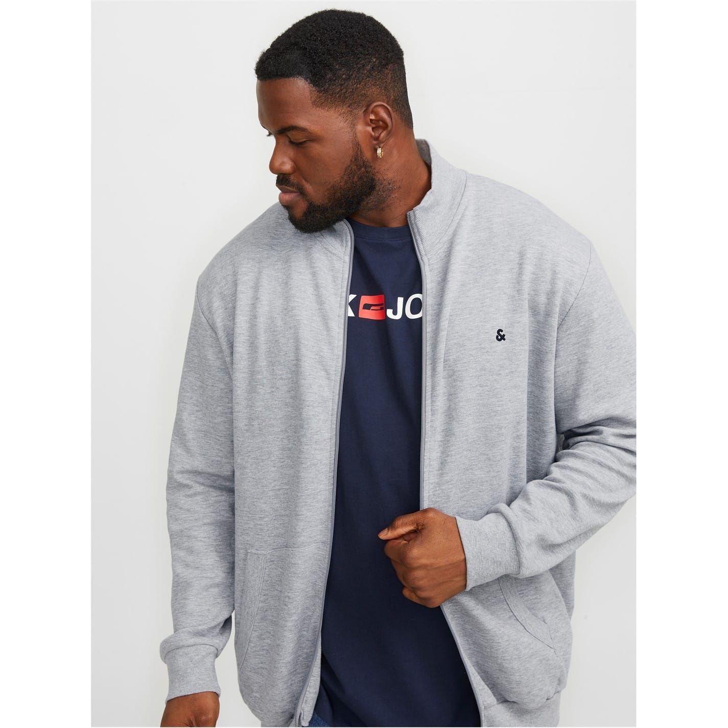 Jack and Jones Paulos Solid Patterned Zip Neck Ribbed Cuff Sweat Jacket