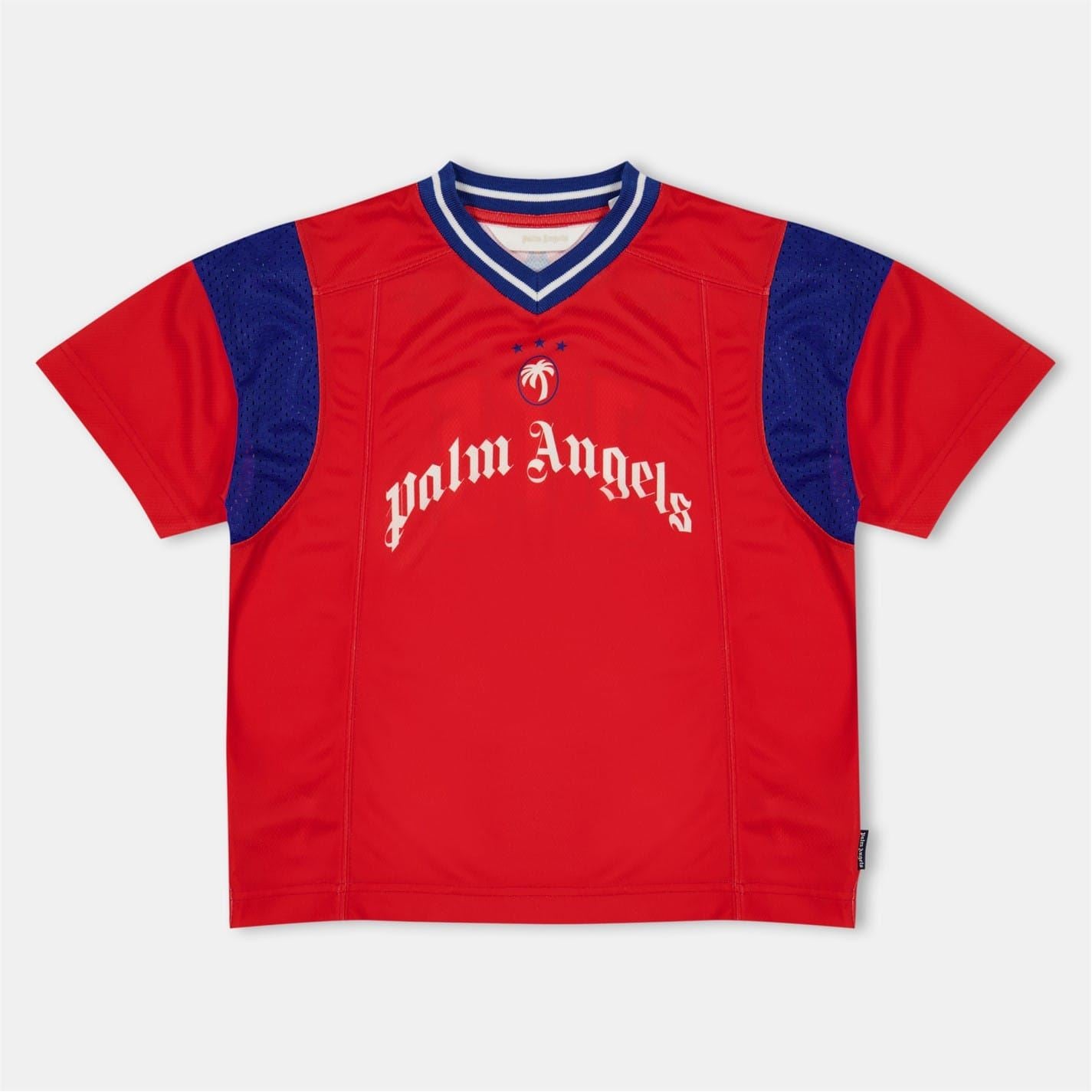 Palm Angels Text Graphic V-Neck Raglan Sleeve Jersey T-Shirt