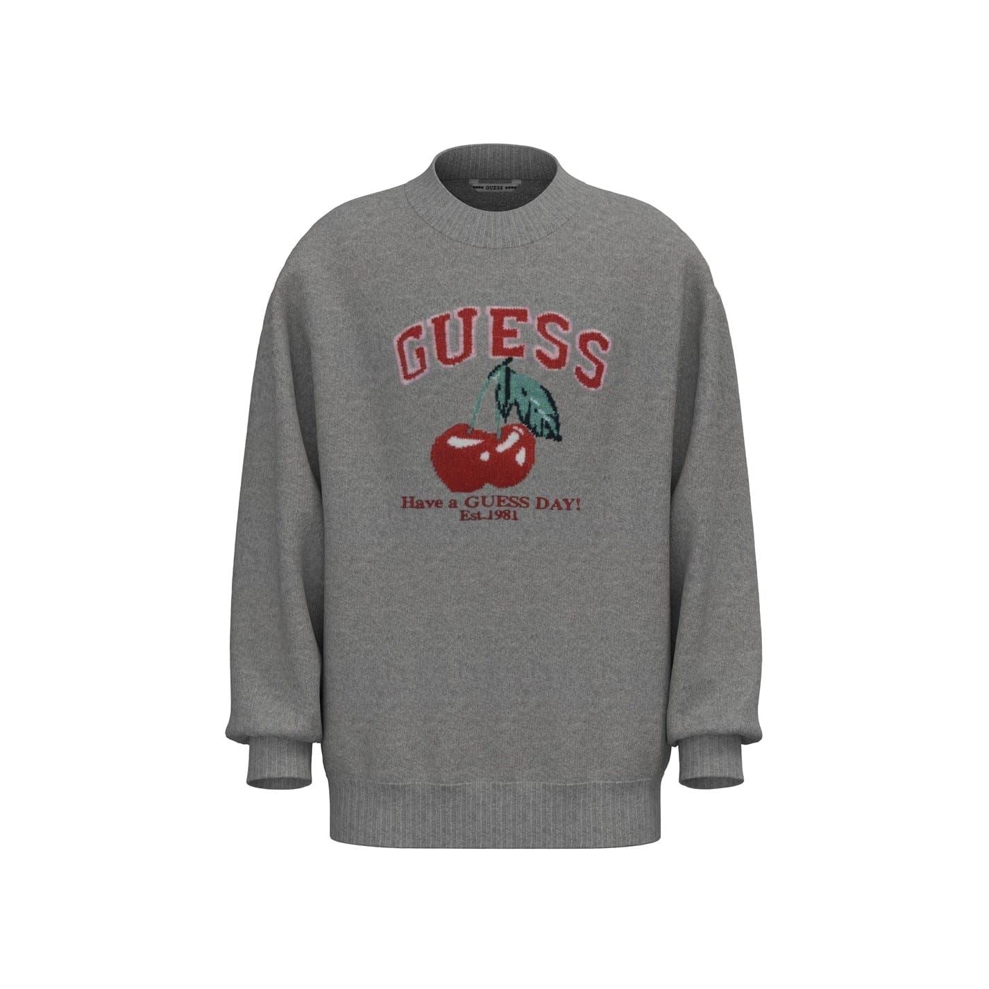 Guess Cherry Knit Crew Neck Drop Shoulder Sweater
