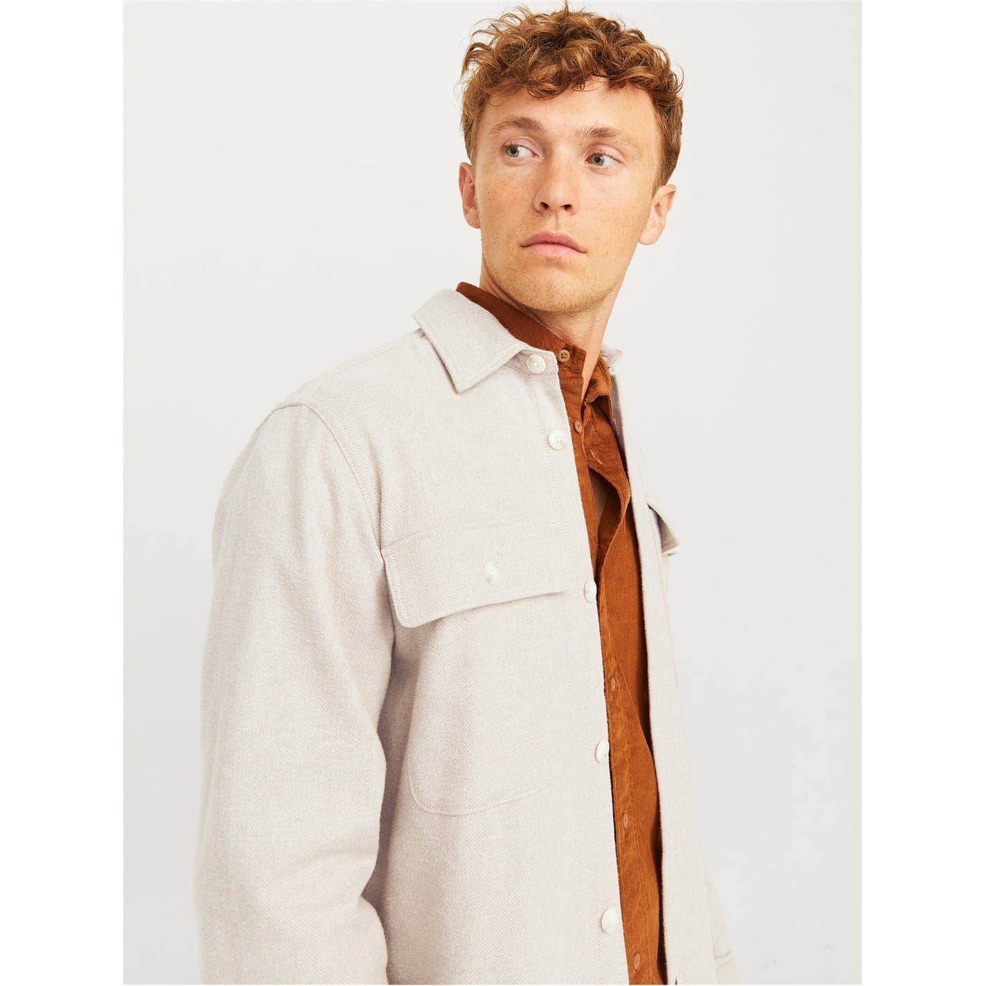 Jack and Jones Solid Patterned Chest Pocket Overshirt