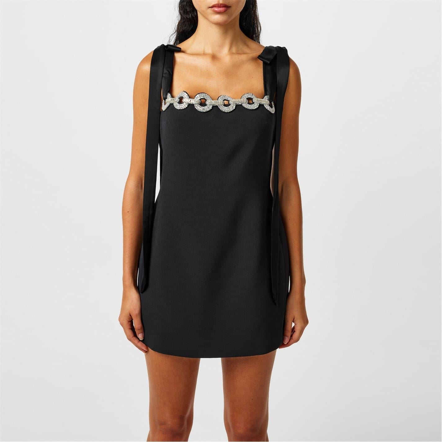David Koma Crystal Chain Square Neck Mini Slip Dress