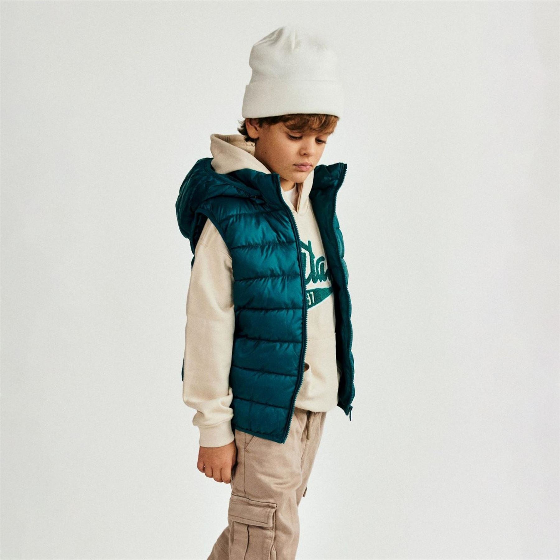 Minoti Boys Padded Gilet Detachable Hood Turquoise