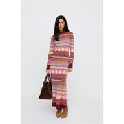 Raffya Elvis Crew Neck Long Sleeve Maxi Dress