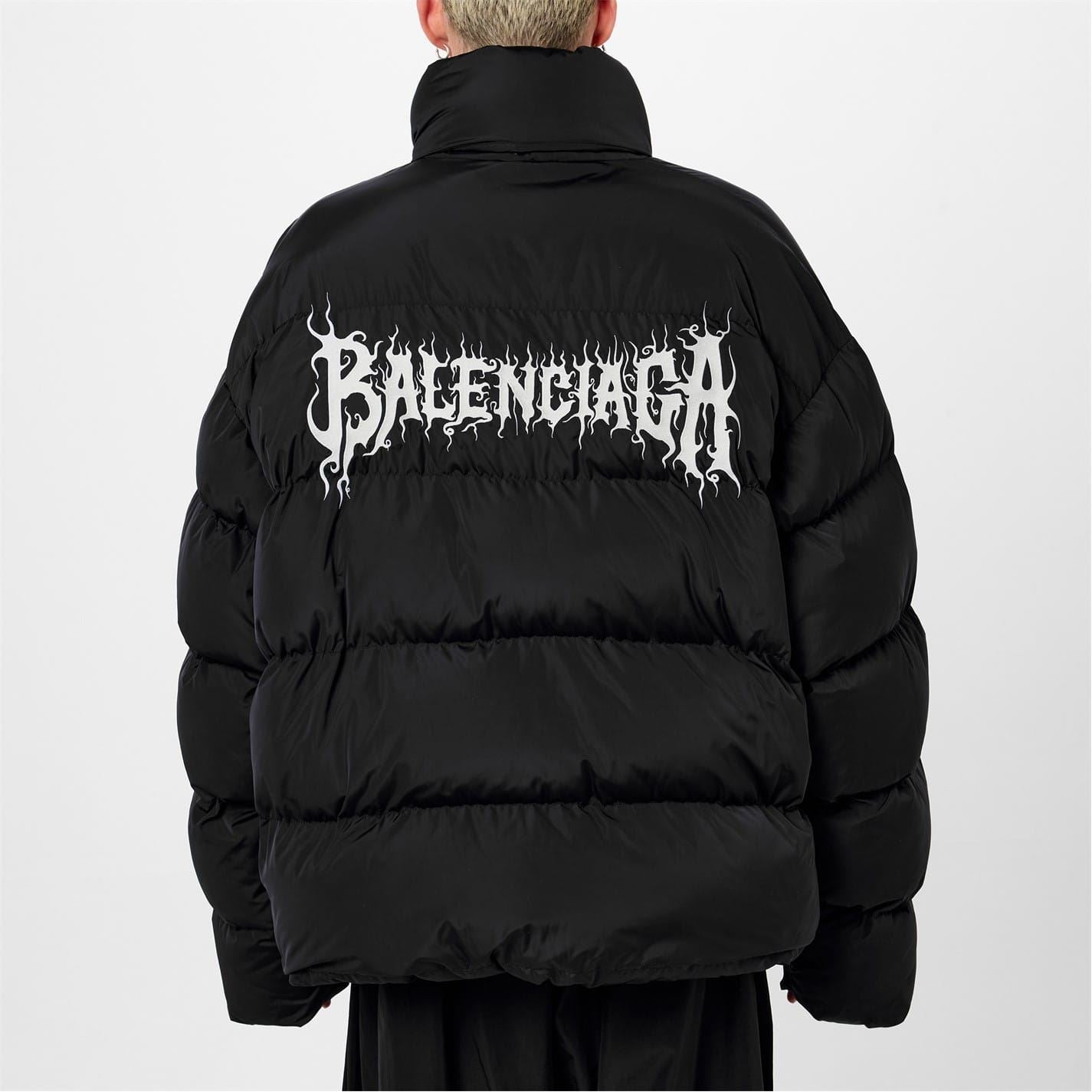 Balenciaga Solid Patterned High Neck Puffer Jacket with Logo