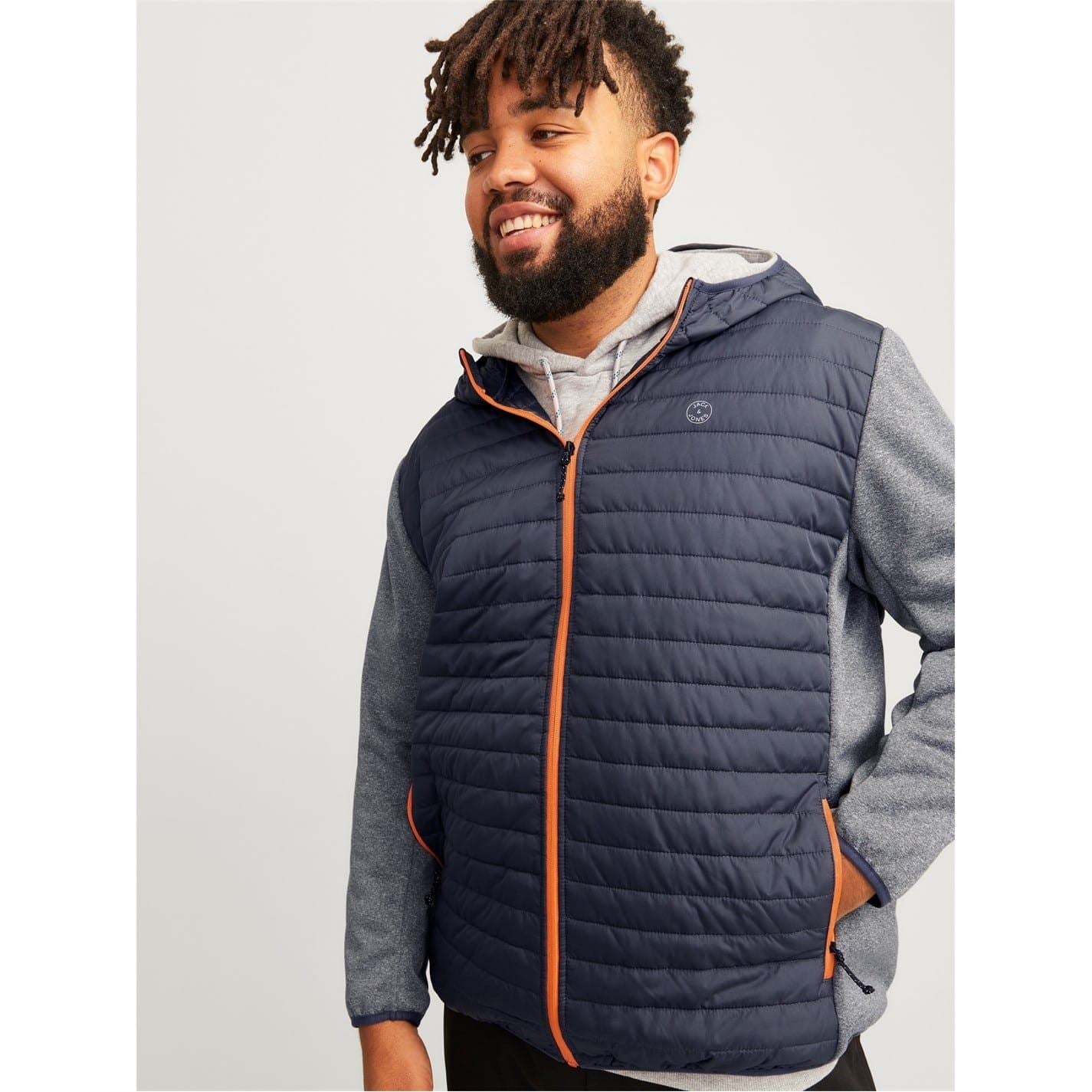 Jack and Jones Solid Patterned Hooded Ribbed Cuff Puffer Jacket