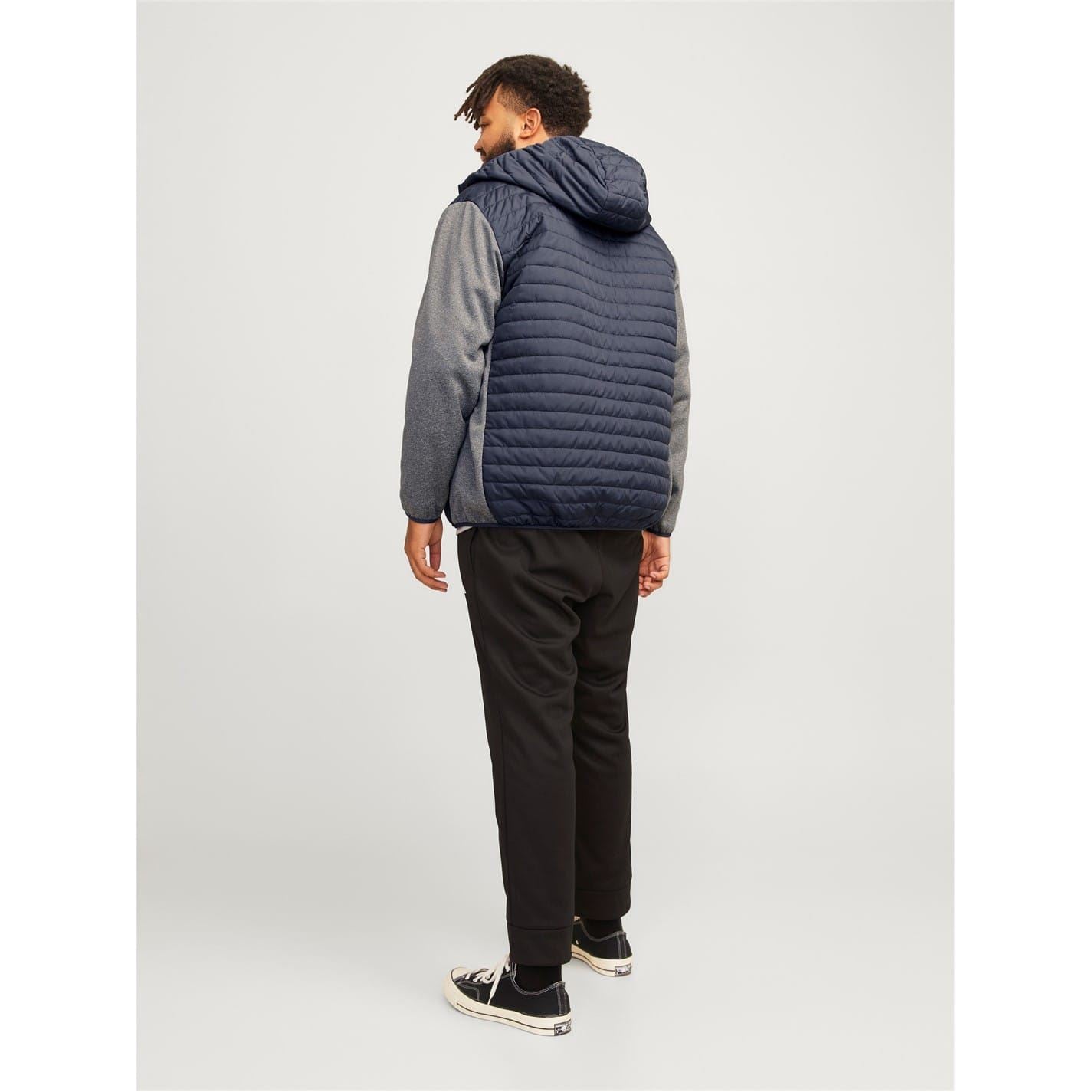 Jack and Jones Solid Patterned Hooded Ribbed Cuff Puffer Jacket