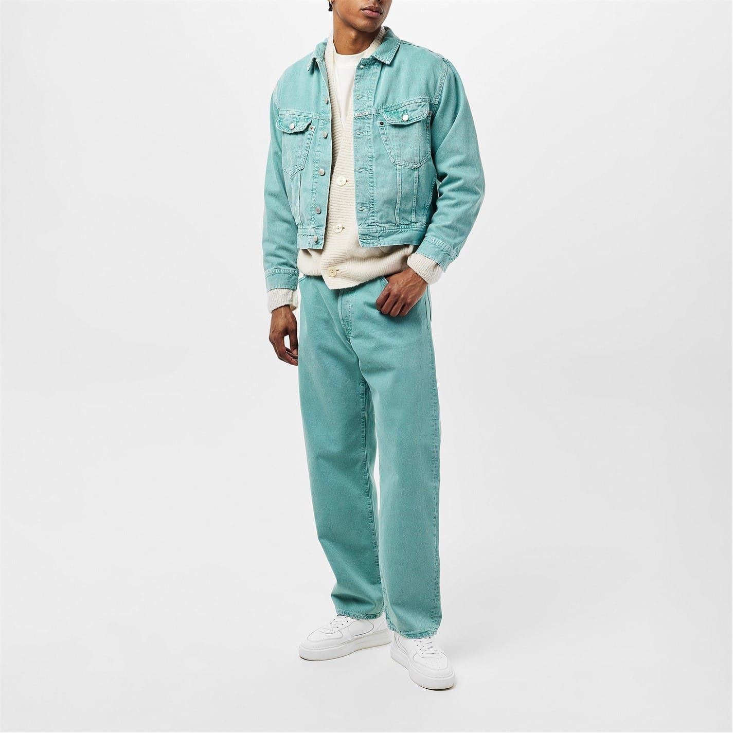 Replay Solid Patterned Snap Button Denim Jacket with Pockets