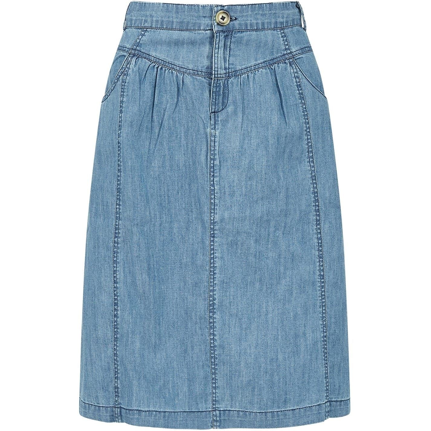 Yumi Blue Chambray Knee Length A-Line Skirt