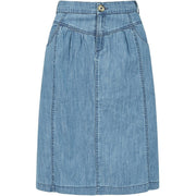 Yumi Blue Chambray Knee Length A-Line Skirt