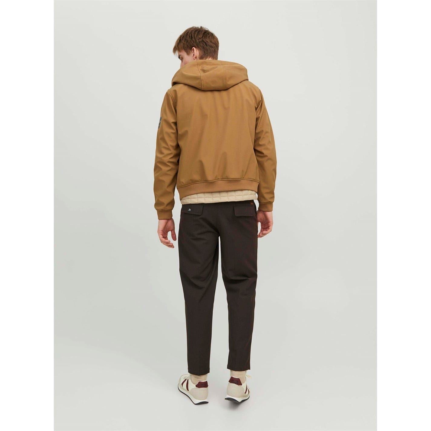 Jack and Jones Softshell Solid Patterned Hooded Drawstring Zipped Pocket Jacket