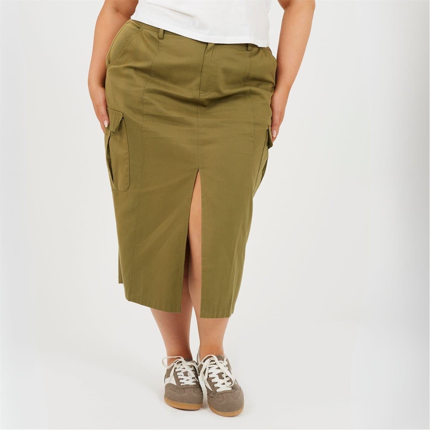 Brave Soul Womens Plus Size Denim Cargo Skirt