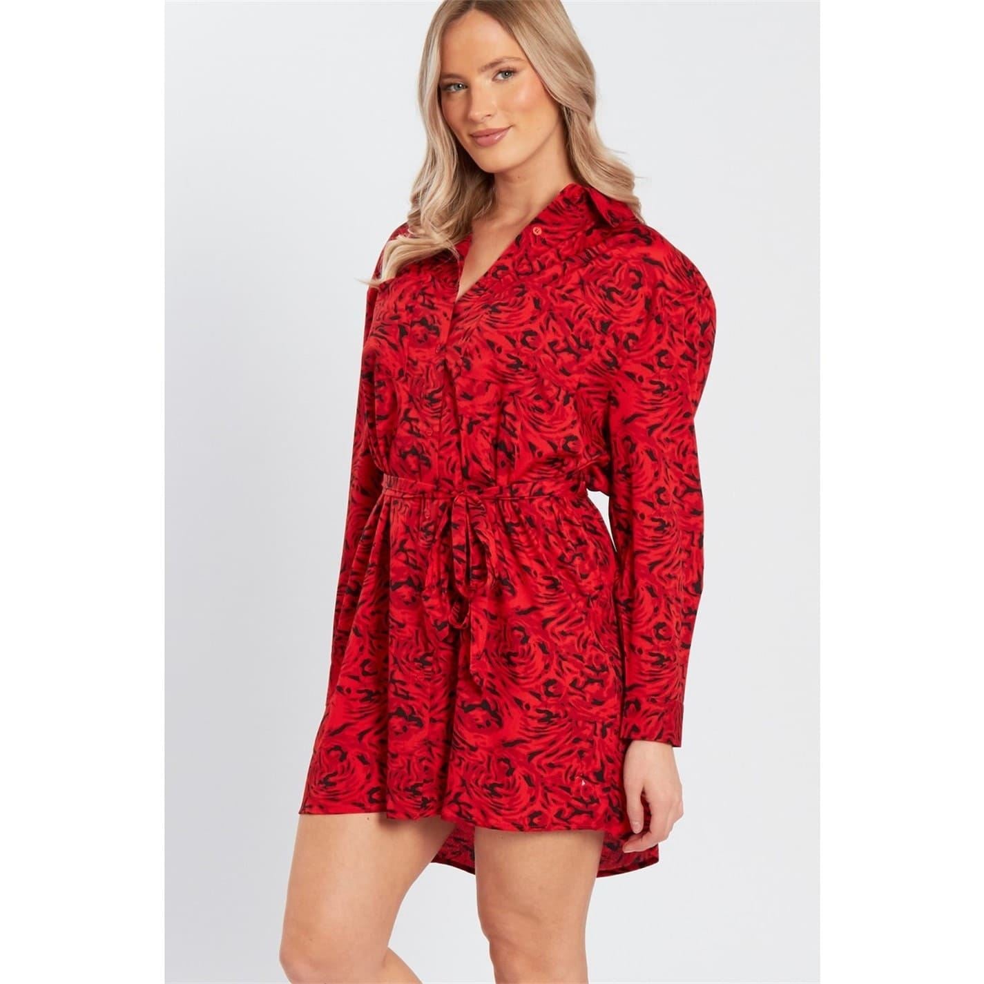 Wednesday Girls Blur Print Belted Collared Neck Mini Dress