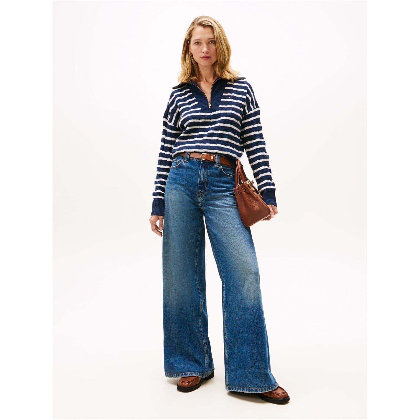 Tommy Hilfiger Zip Neck Long Sleeve Drop Shoulder Sweater