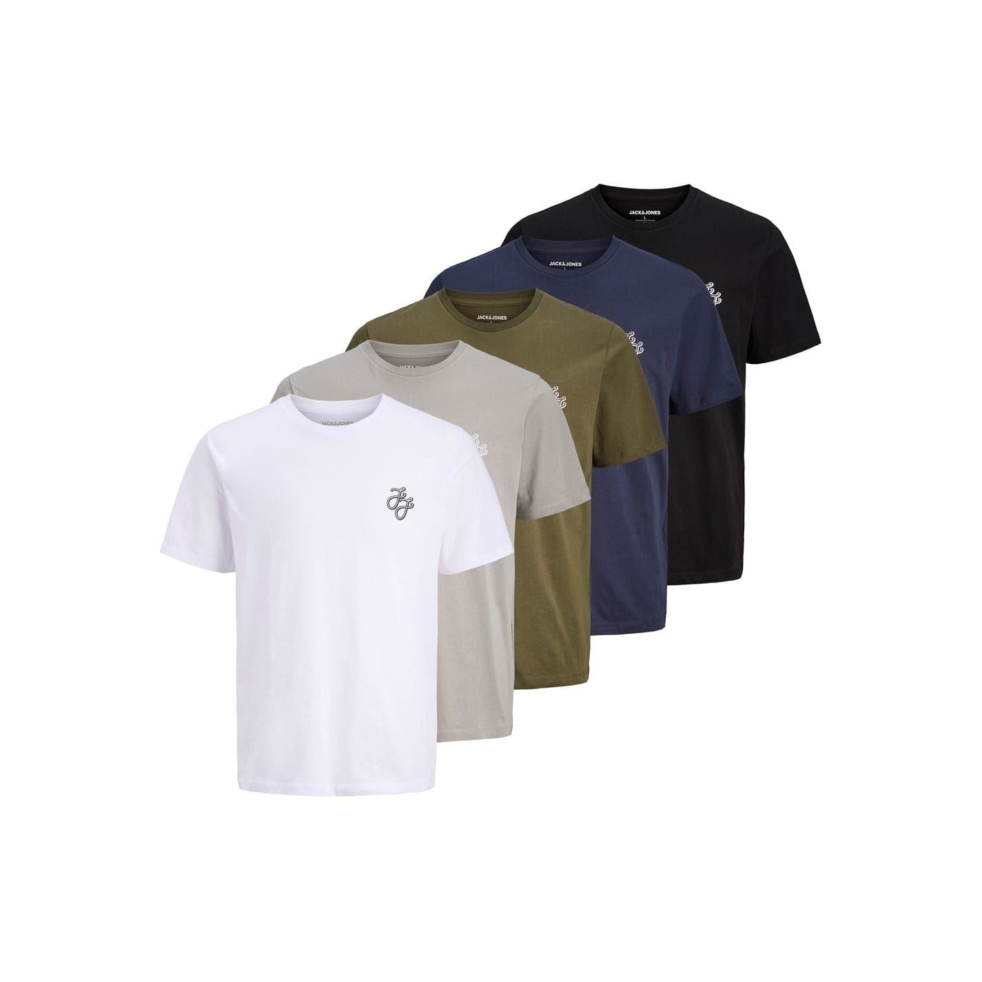 Jack and Jones Mens 5 Pack Short Sleeve T-Shirt