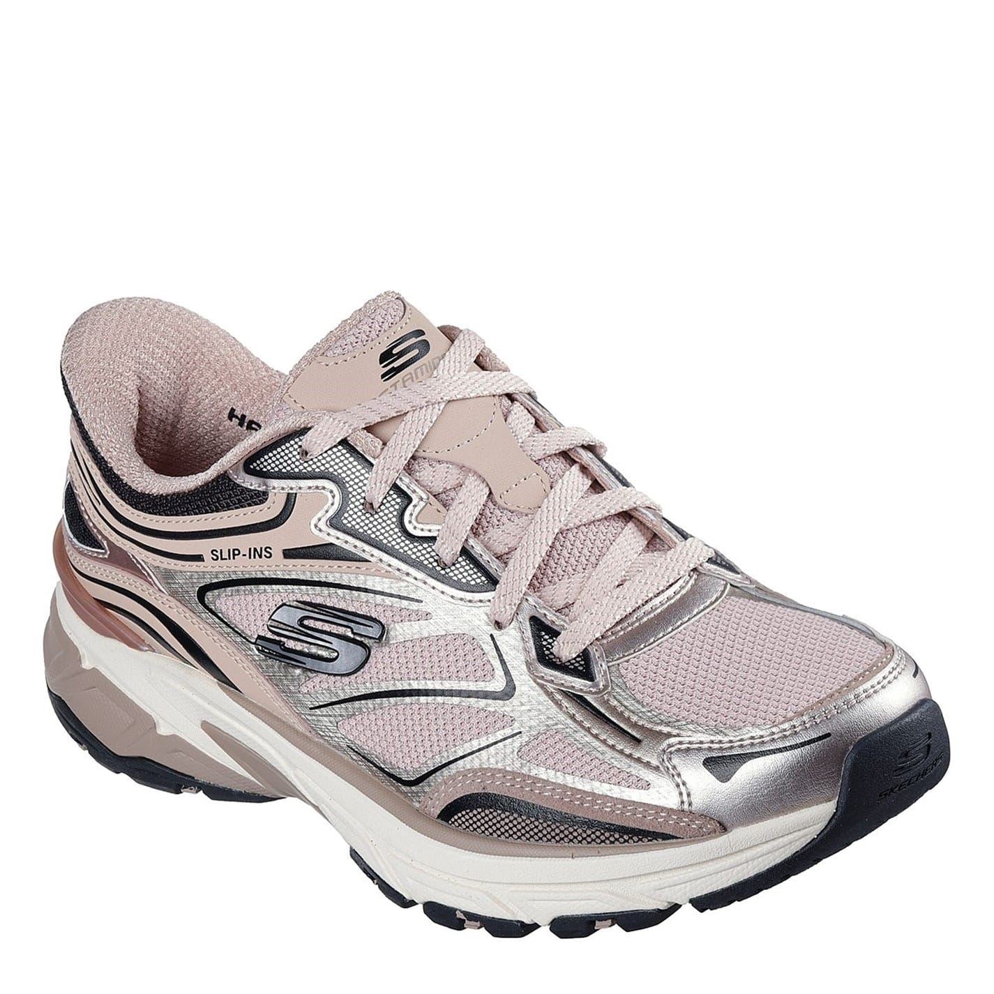 Skechers Metallic Overlay Mesh Lace Up Trainers