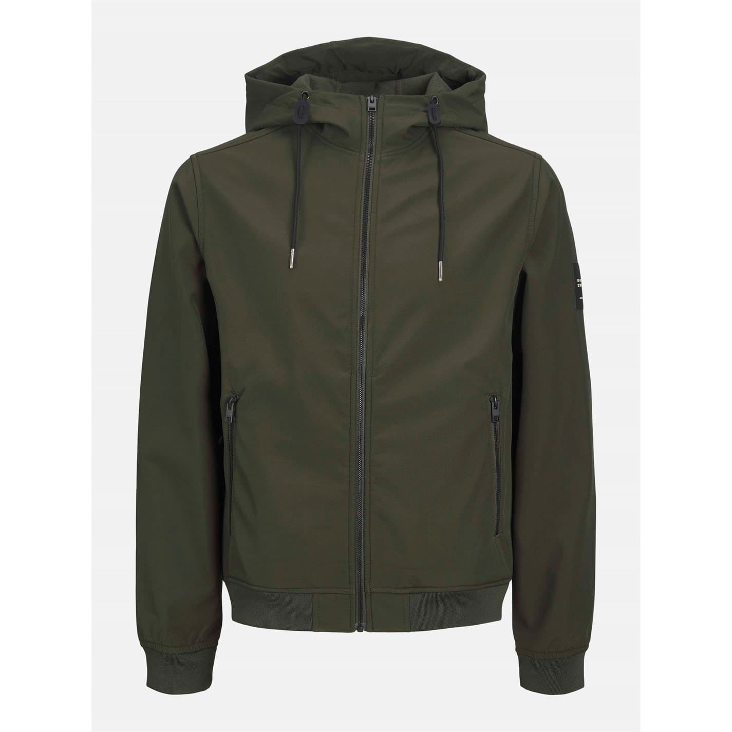 Jack and Jones Softshell Solid Patterned Hooded Drawstring Zipped Pocket Jacket