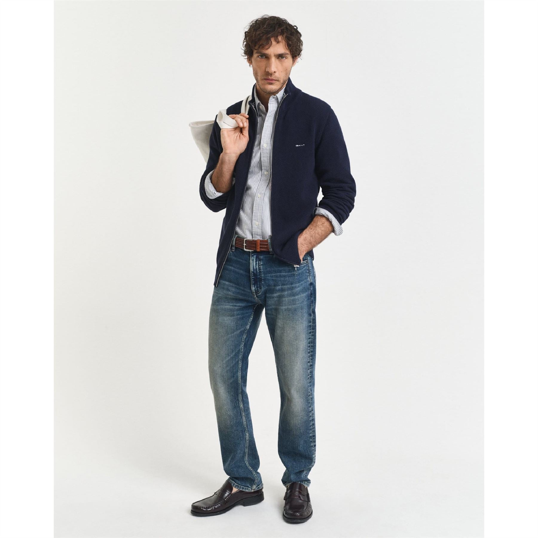 Gant Cotton Pique Zip-Up Cardigan