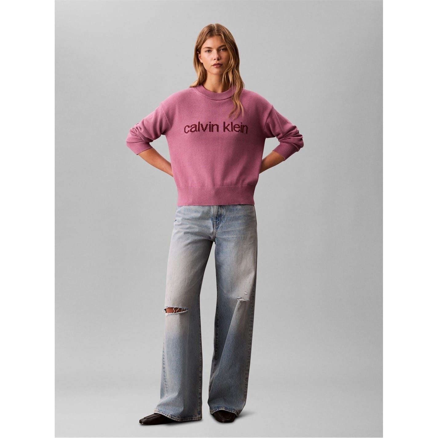 Calvin Klein Jeans Graphic Crew Neck Ribbed Collar Long Sleeve Sweater