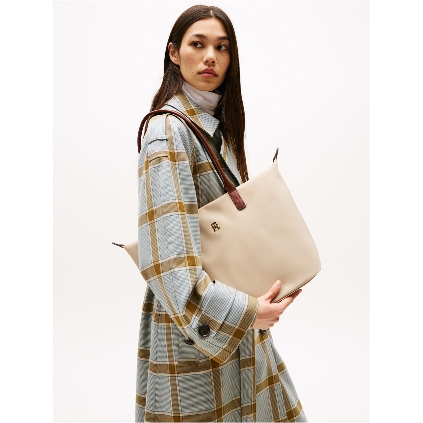 Tommy Hilfiger Popette Vertical Stripe Tote with Metal Branding