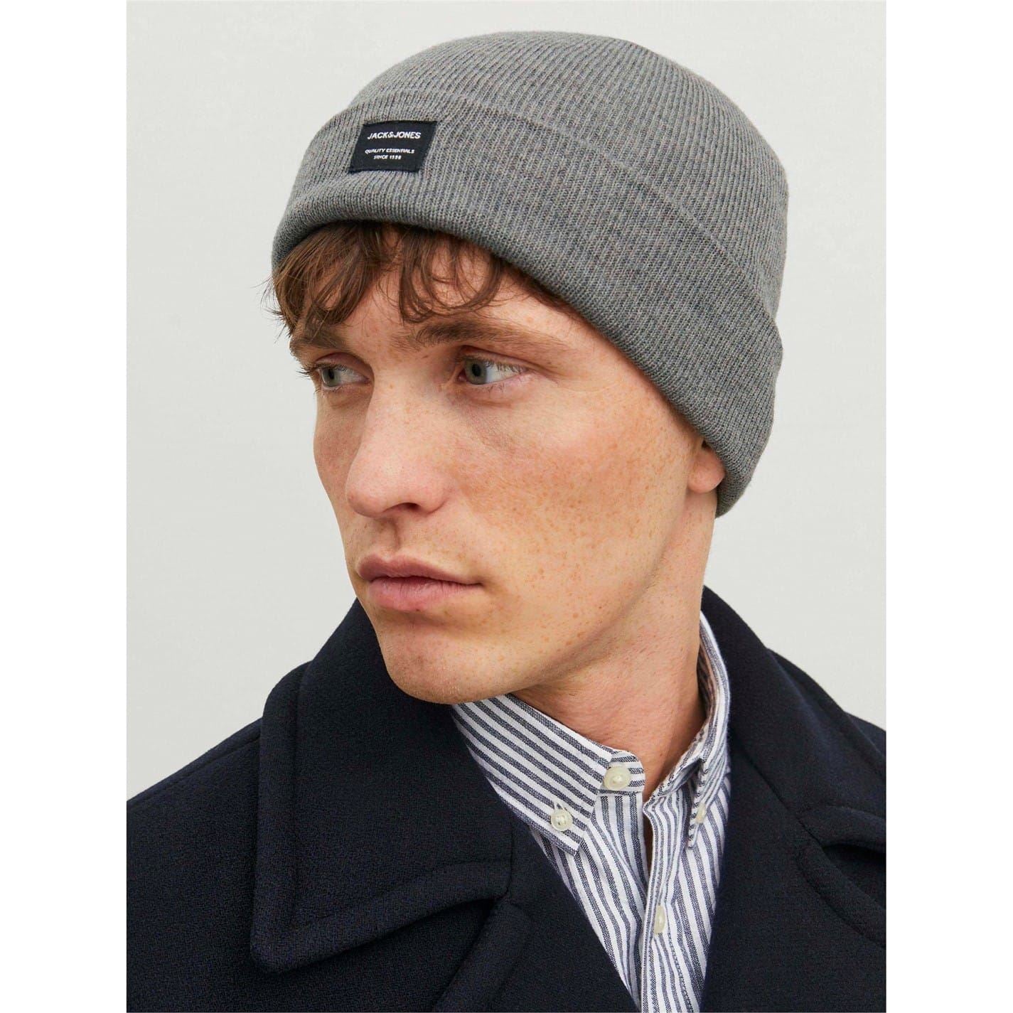 Jack and Jones Solid Patterned Wordmark Logo Beanie