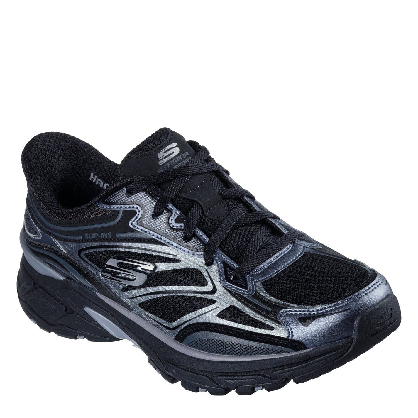 Skechers Metallic Overlay Mesh Lace Up Trainers