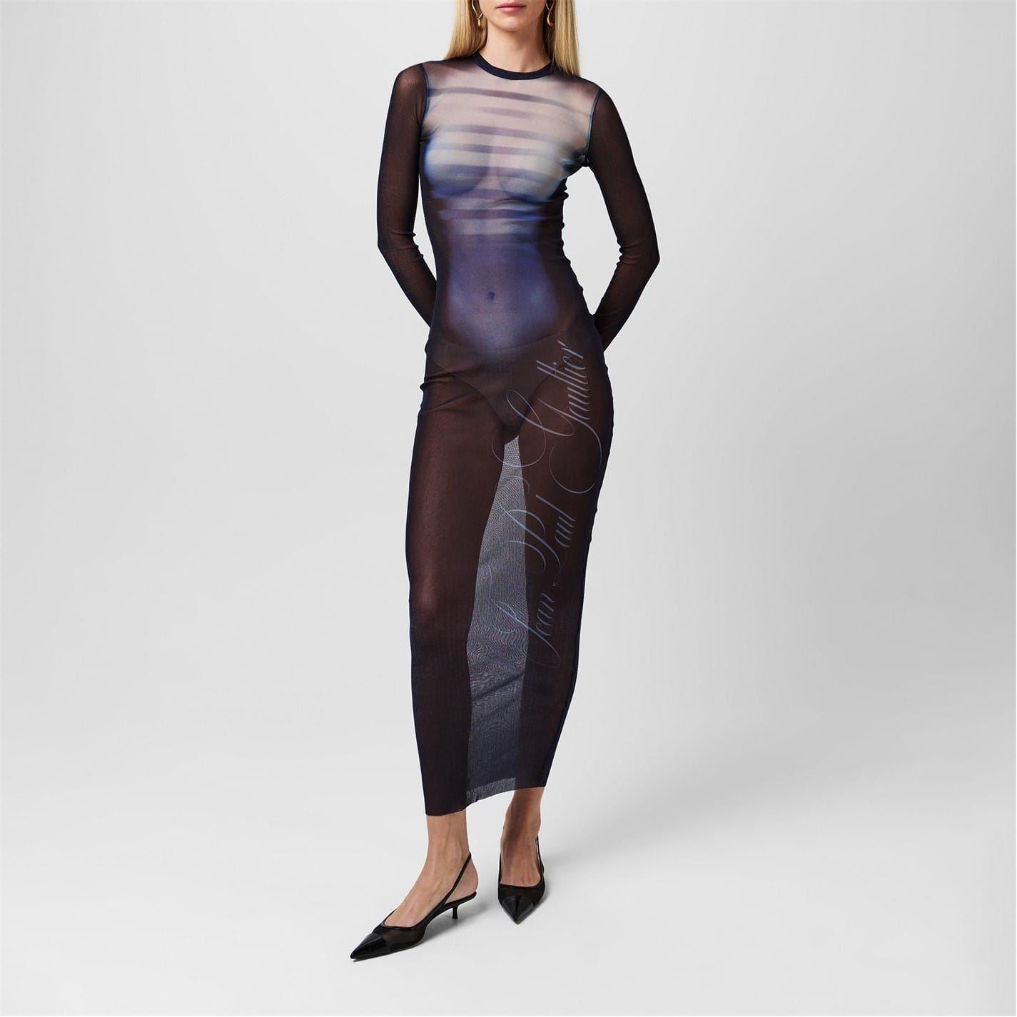 Jean Paul Gaultier Long Sleeve Mesh Maxi Dress