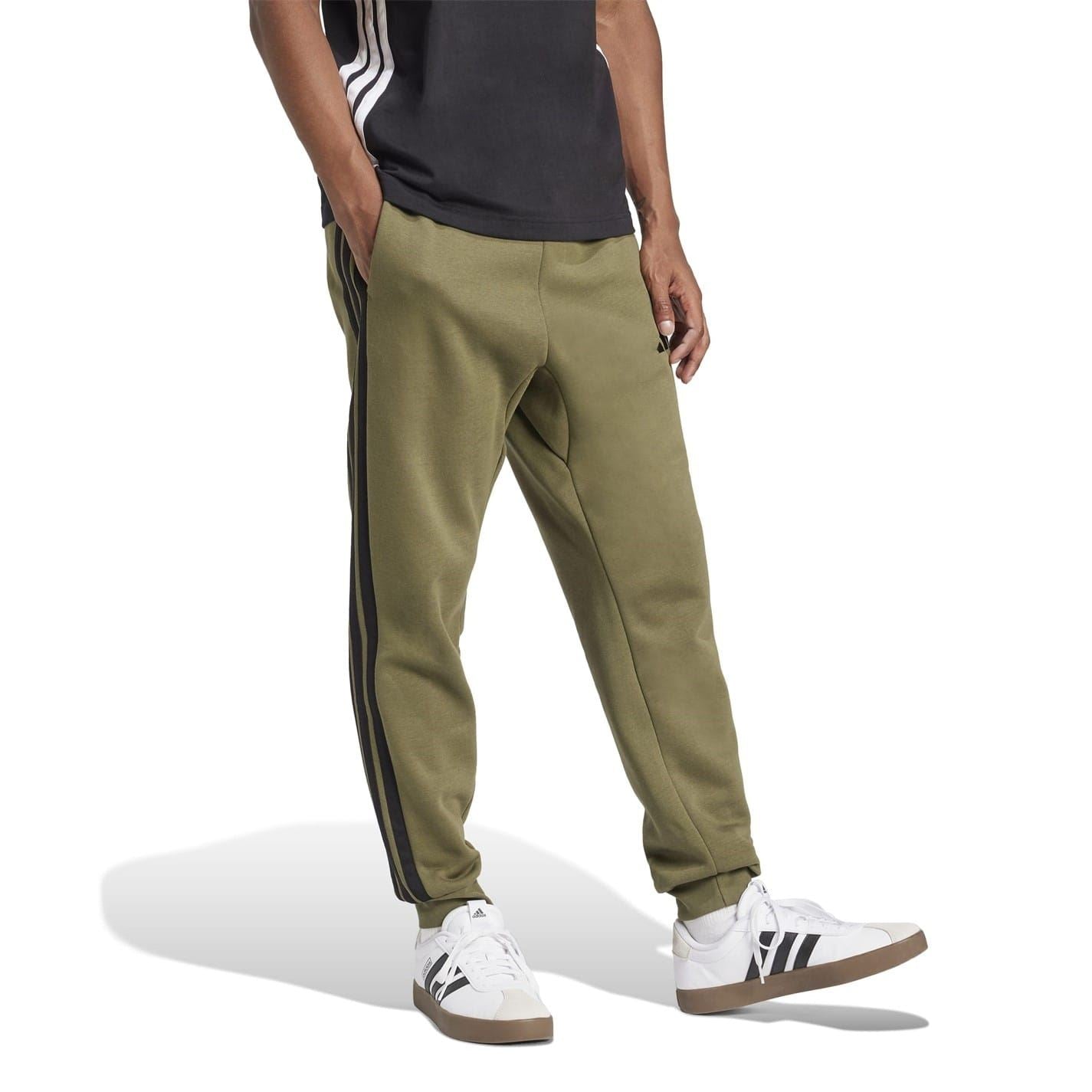 adidas Fleece Tapered Cuff 3 Stripes Joggers